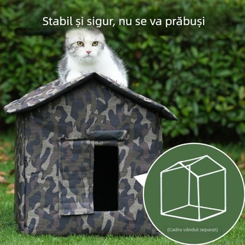 Cuib pentru pisici - cu material Oxford, impermeabil și cald, pentru exterior, utilizare pe tot timpul anului