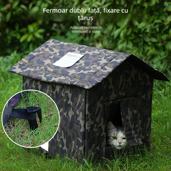 Cuib pentru pisici - cu material Oxford, impermeabil și cald, pentru exterior, utilizare pe tot timpul anului