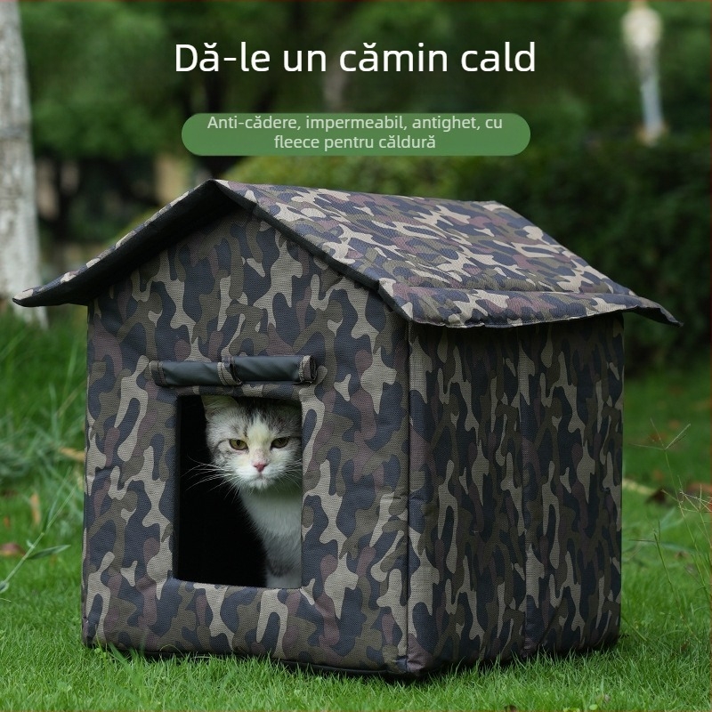 Cuib pentru pisici - cu material Oxford, impermeabil și cald, pentru exterior, utilizare pe tot timpul anului