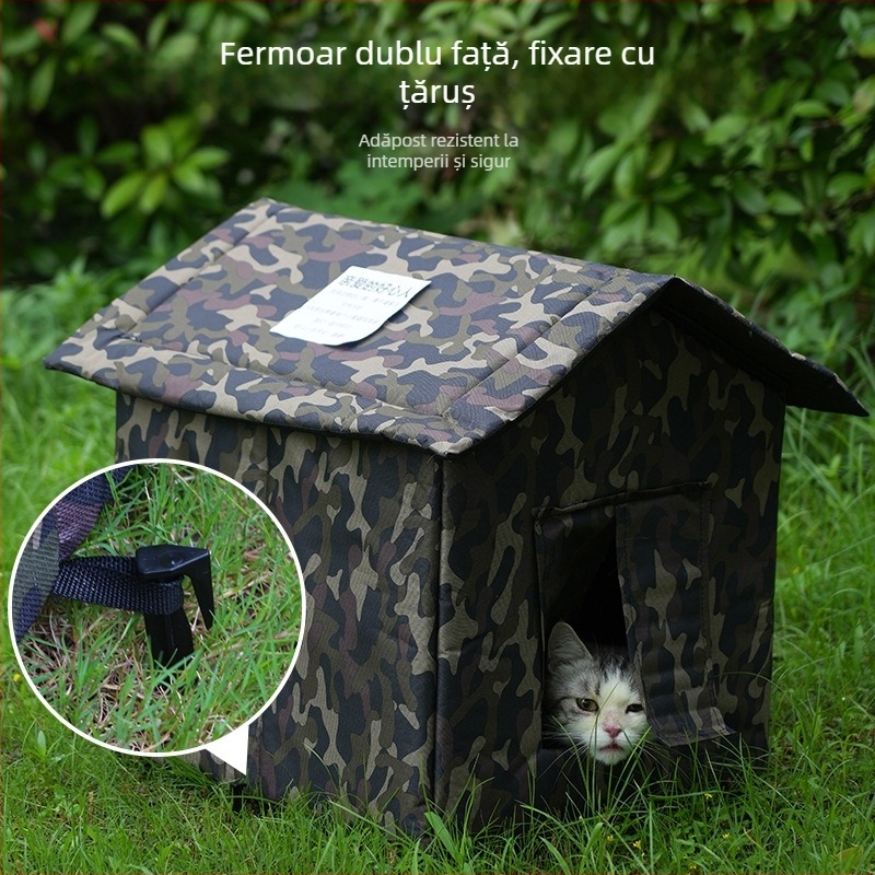 Cuib pentru pisici - cu material Oxford, impermeabil și cald, pentru exterior, utilizare pe tot timpul anului