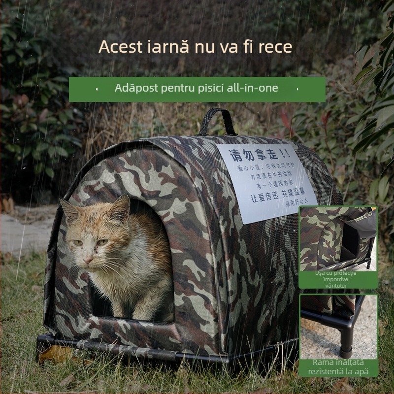 Cuib pentru pisici din Oxford, închis, impermeabil, cald, pentru interior și exterior, potrivit pentru iarnă, primăvară și toamnă.