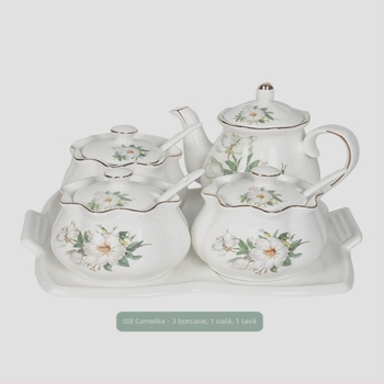 Set ceramic pentru bucătărie cu sticle de sare, zahăr și oțet – stil chinezesc, design fără găuri; Material: ceramic; Categoria: raft pentru condimente
