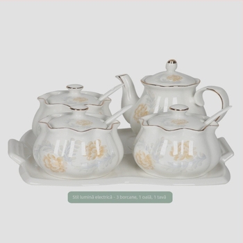 Set ceramic pentru bucătărie cu sticle de sare, zahăr și oțet – stil chinezesc, design fără găuri; Material: ceramic; Categoria: raft pentru condimente
