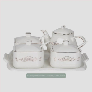 Set ceramic pentru bucătărie cu sticle de sare, zahăr și oțet – stil chinezesc, design fără găuri; Material: ceramic; Categoria: raft pentru condimente