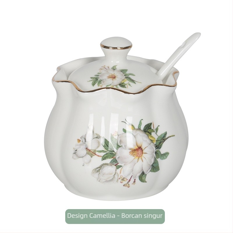 Set ceramic pentru bucătărie cu sticle de sare, zahăr și oțet – stil chinezesc, design fără găuri; Material: ceramic; Categoria: raft pentru condimente