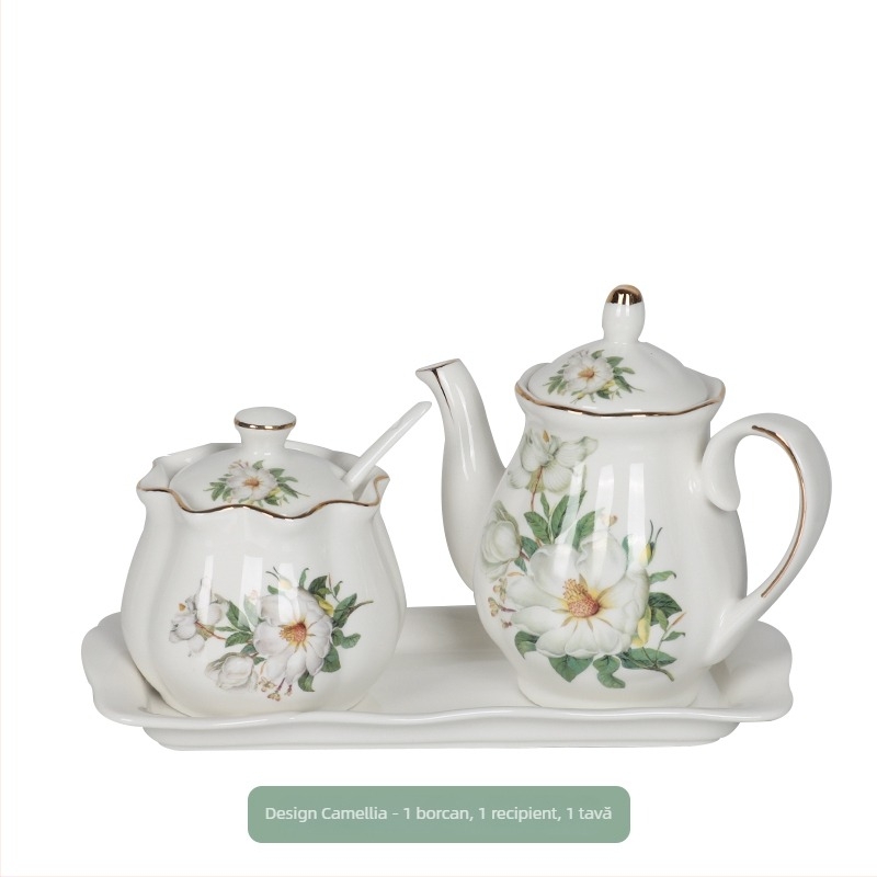 Set ceramic pentru bucătărie cu sticle de sare, zahăr și oțet – stil chinezesc, design fără găuri; Material: ceramic; Categoria: raft pentru condimente