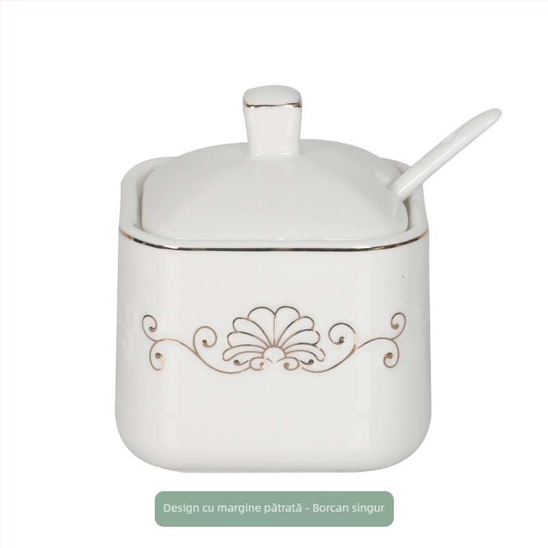 Set ceramic pentru bucătărie cu sticle de sare, zahăr și oțet – stil chinezesc, design fără găuri; Material: ceramic; Categoria: raft pentru condimente