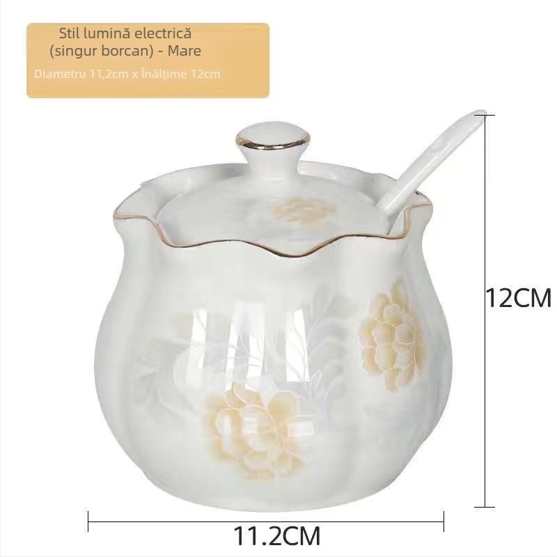 Set ceramic pentru bucătărie cu sticle de sare, zahăr și oțet – stil chinezesc, design fără găuri; Material: ceramic; Categoria: raft pentru condimente