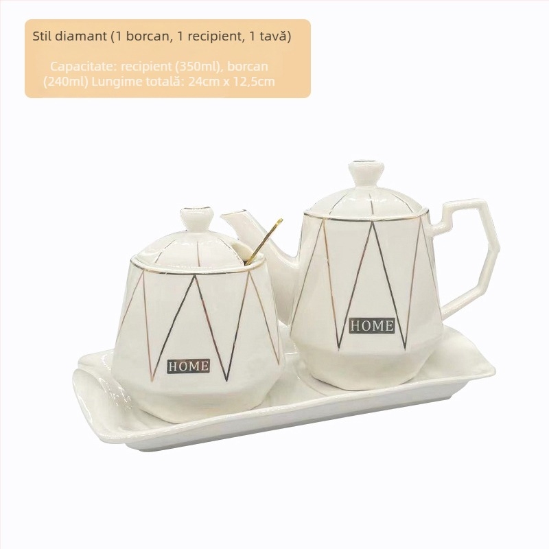 Set ceramic pentru bucătărie cu sticle de sare, zahăr și oțet – stil chinezesc, design fără găuri; Material: ceramic; Categoria: raft pentru condimente