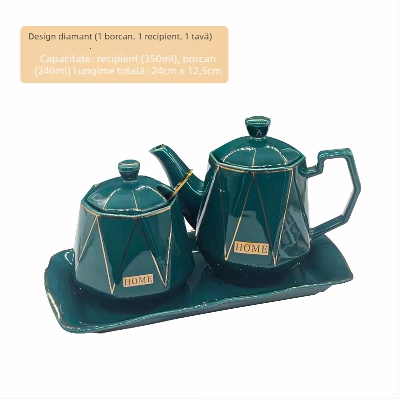 Set ceramic pentru bucătărie cu sticle de sare, zahăr și oțet – stil chinezesc, design fără găuri; Material: ceramic; Categoria: raft pentru condimente