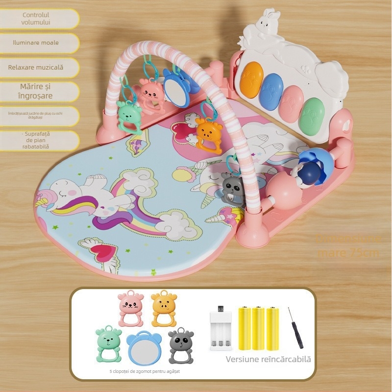 Gimnastică pentru bebeluși cu pian cu pedale – jucărie din plastic pentru 0–3 ani, 11 funcții