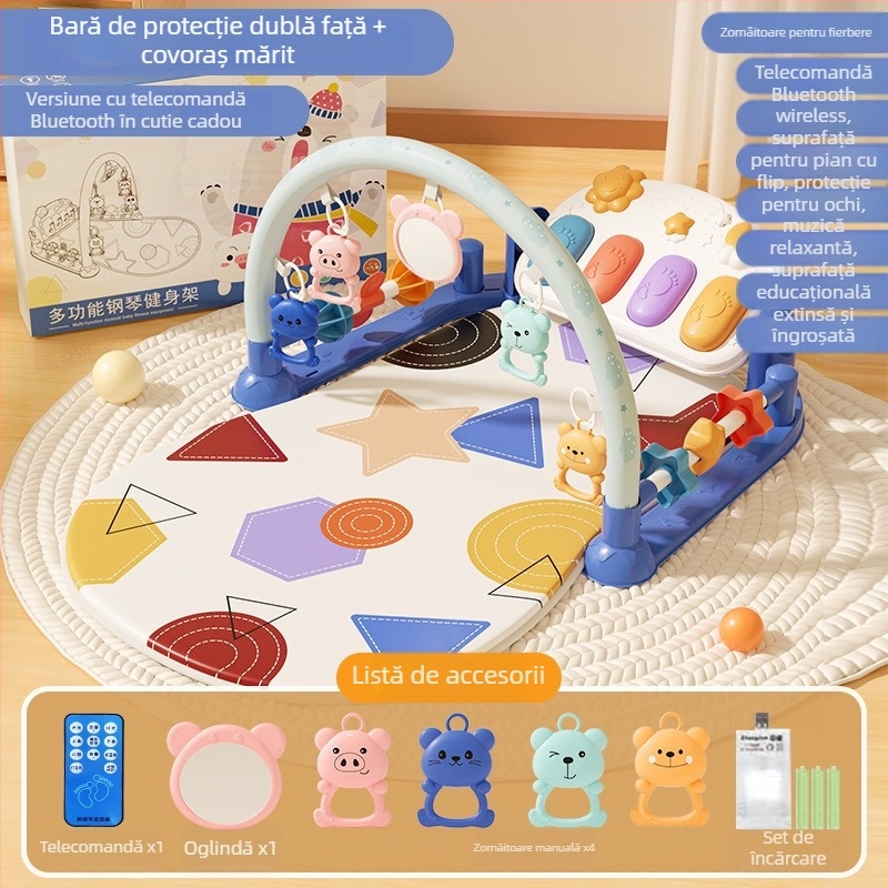 Gimnastică pentru bebeluși cu pian cu pedale – jucărie din plastic pentru 0–3 ani, 11 funcții