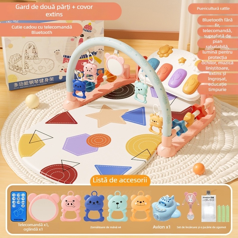 Gimnastică pentru bebeluși cu pian cu pedale – jucărie din plastic pentru 0–3 ani, 11 funcții