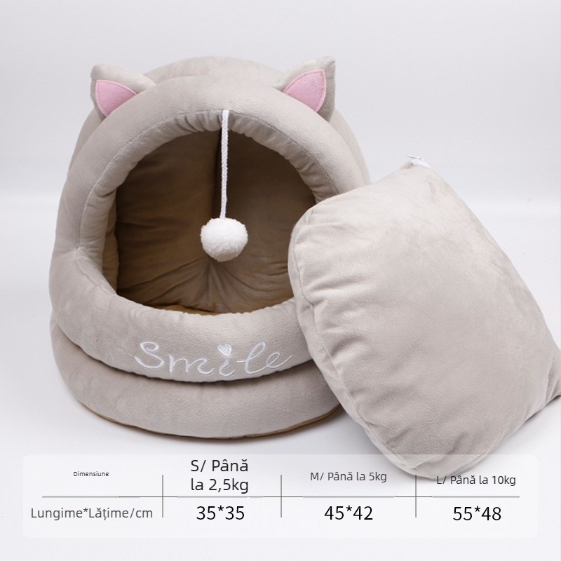 Cuib pentru pisici, design semiînchis, detașabil și lavabil, căsuță moale pentru pisici. Brand Jing Chong; Material: Pânză; Destinat pentru: Pisici