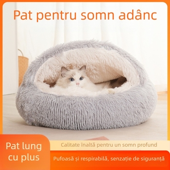 Cuib pentru pisici — pluș moale și cald, pentru uz interior, iarnă, primăvară, toamnă
