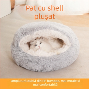 Cuib pentru pisici — pluș moale și cald, pentru uz interior, iarnă, primăvară, toamnă