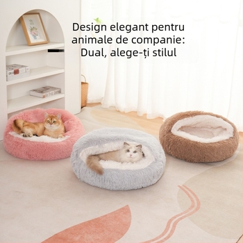 Cuib pentru pisici — pluș moale și cald, pentru uz interior, iarnă, primăvară, toamnă