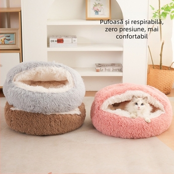 Cuib pentru pisici — pluș moale și cald, pentru uz interior, iarnă, primăvară, toamnă