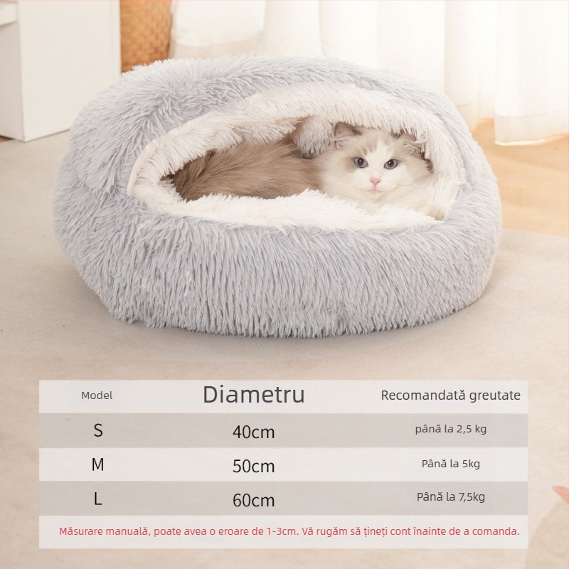 Cuib pentru pisici — pluș moale și cald, pentru uz interior, iarnă, primăvară, toamnă