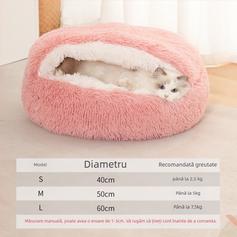 Cuib pentru pisici — pluș moale și cald, pentru uz interior, iarnă, primăvară, toamnă