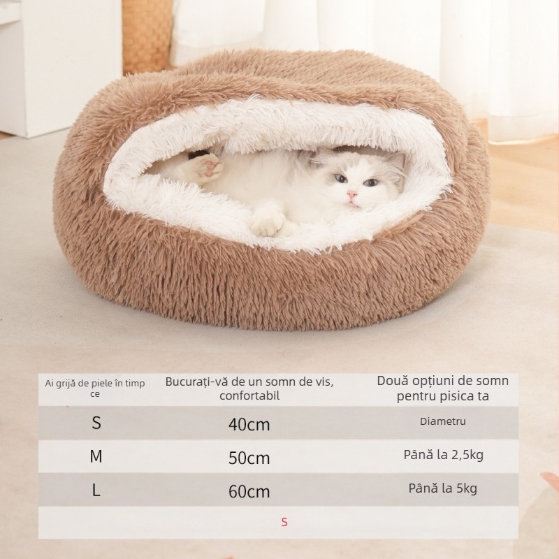 Cuib pentru pisici — pluș moale și cald, pentru uz interior, iarnă, primăvară, toamnă