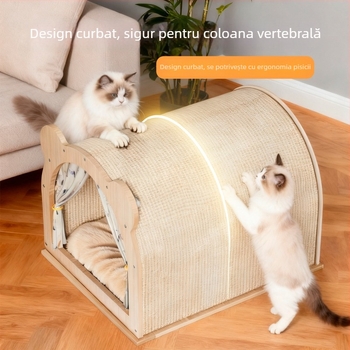 Leben Placă de zgâriere pentru pisici cu cuib – Totul într-unul, rezistent la zgârieturi, uzură, fără scăpare de păr, cuib pentru toate anotimpurile