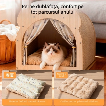 Leben Placă de zgâriere pentru pisici cu cuib – Totul într-unul, rezistent la zgârieturi, uzură, fără scăpare de păr, cuib pentru toate anotimpurile