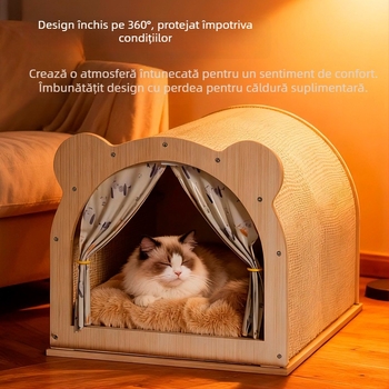 Leben Placă de zgâriere pentru pisici cu cuib – Totul într-unul, rezistent la zgârieturi, uzură, fără scăpare de păr, cuib pentru toate anotimpurile