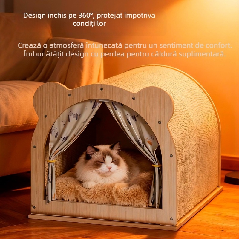 Leben Placă de zgâriere pentru pisici cu cuib – Totul într-unul, rezistent la zgârieturi, uzură, fără scăpare de păr, cuib pentru toate anotimpurile