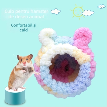 Cuib pluș pentru hamster – rotund, pentru interior, iarnă, material poliester, menține căldura și oferă odihnă și ascunzătoare