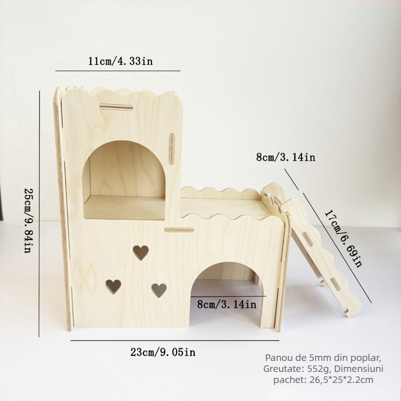 Adăpost din lemn pentru hamster cu scări, cuib cald, căsuță și jucării – set complet de decorare a cuștii
