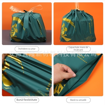 Pungă PE de unică folosință pentru takeout cu șnur – pungă de catering imprimabilă cu logo, 50 bucăți per pachet