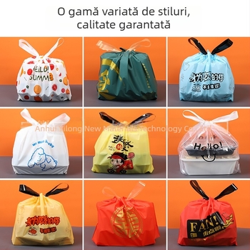 Pungă PE de unică folosință pentru takeout cu șnur – pungă de catering imprimabilă cu logo, 50 bucăți per pachet