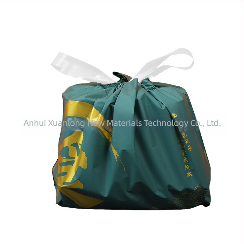 Pungă PE de unică folosință pentru takeout cu șnur – pungă de catering imprimabilă cu logo, 50 bucăți per pachet