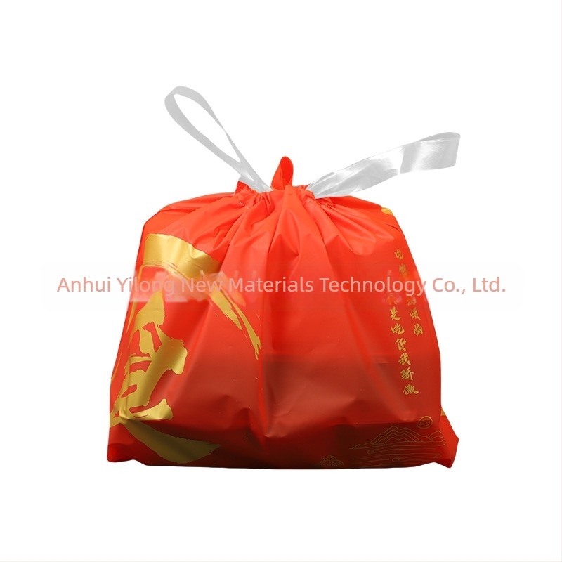 Pungă PE de unică folosință pentru takeout cu șnur – pungă de catering imprimabilă cu logo, 50 bucăți per pachet