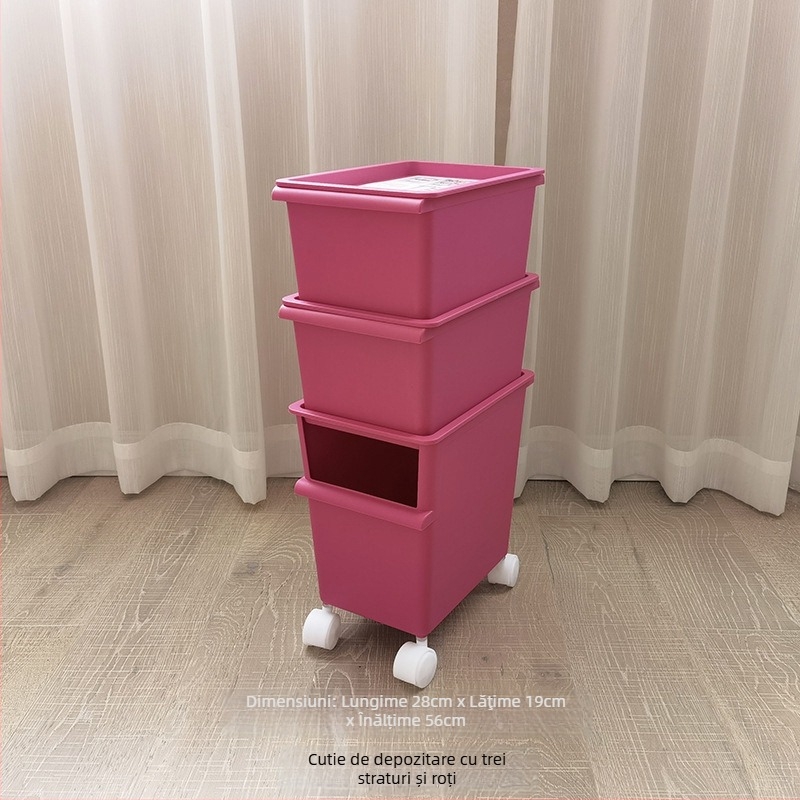 Cutie de depozitare din plastic cu roți, două etaje pentru jucării, capacitate 40–50 L