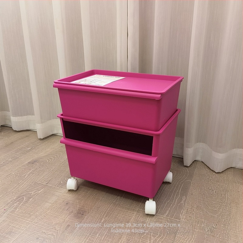 Cutie de depozitare din plastic cu roți, două etaje pentru jucării, capacitate 40–50 L