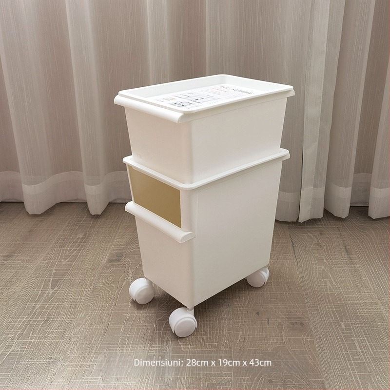 Cutie de depozitare din plastic cu roți, două etaje pentru jucării, capacitate 40–50 L