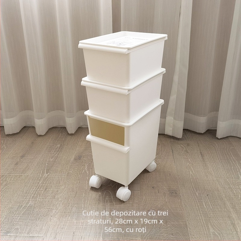 Cutie de depozitare din plastic cu roți, două etaje pentru jucării, capacitate 40–50 L