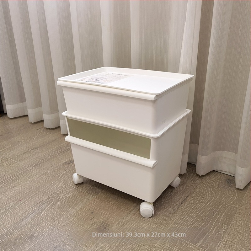 Cutie de depozitare din plastic cu roți, două etaje pentru jucării, capacitate 40–50 L