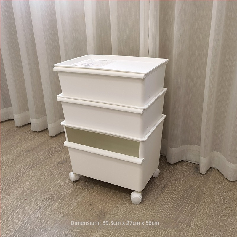 Cutie de depozitare din plastic cu roți, două etaje pentru jucării, capacitate 40–50 L