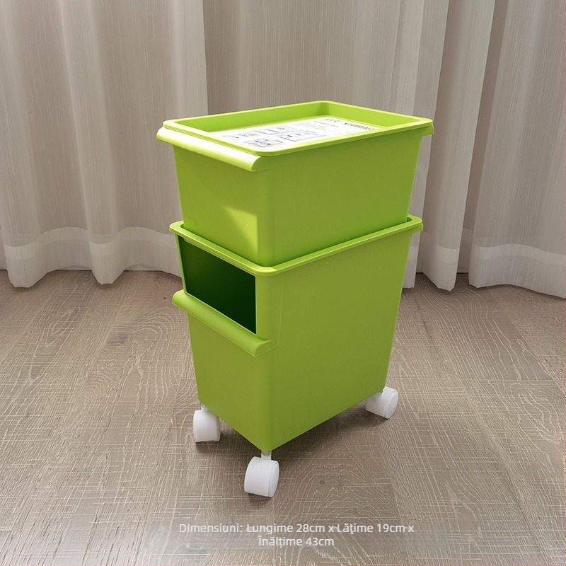 Cutie de depozitare din plastic cu roți, două etaje pentru jucării, capacitate 40–50 L