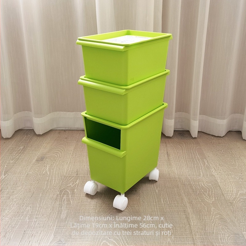 Cutie de depozitare din plastic cu roți, două etaje pentru jucării, capacitate 40–50 L