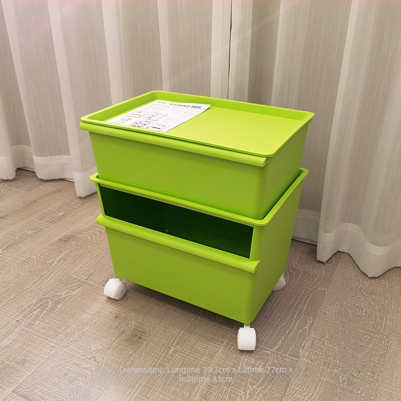 Cutie de depozitare din plastic cu roți, două etaje pentru jucării, capacitate 40–50 L