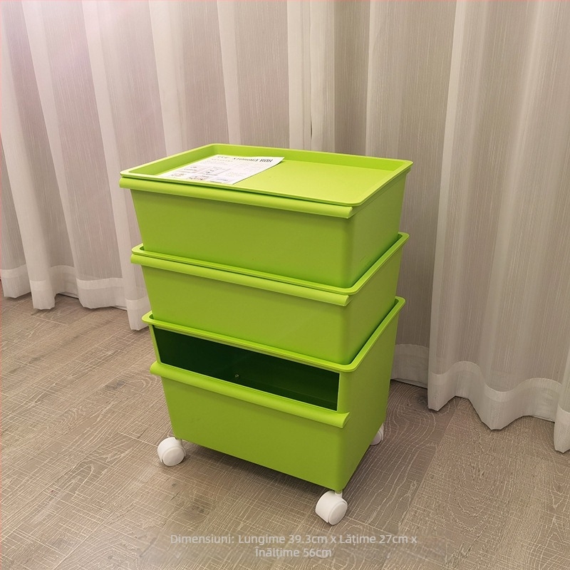 Cutie de depozitare din plastic cu roți, două etaje pentru jucării, capacitate 40–50 L