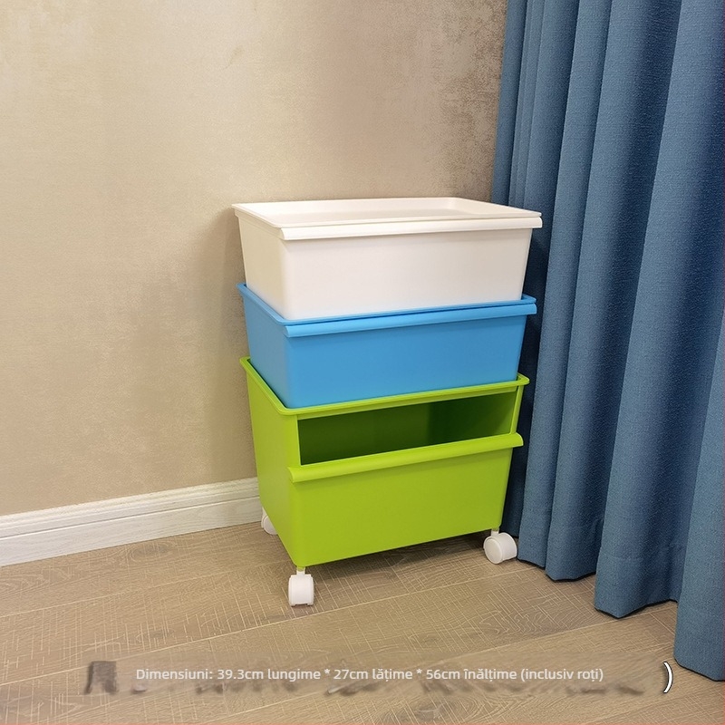Cutie de depozitare din plastic cu roți, două etaje pentru jucării, capacitate 40–50 L