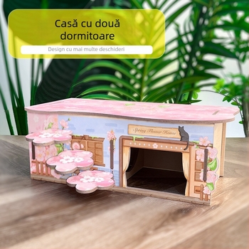 Casă de hamster din lemn cu două etaje, formă circulară, utilizare în interior, rezistentă la apă