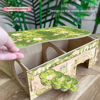 Casă de hamster din lemn cu două etaje, formă circulară, utilizare în interior, rezistentă la apă