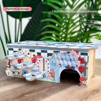 Casă de hamster din lemn cu două etaje, formă circulară, utilizare în interior, rezistentă la apă