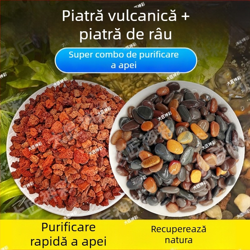 Kit decorativ cu pietre vulcanice pentru acvarii și amenajări peisagistice, cu substrat de fund